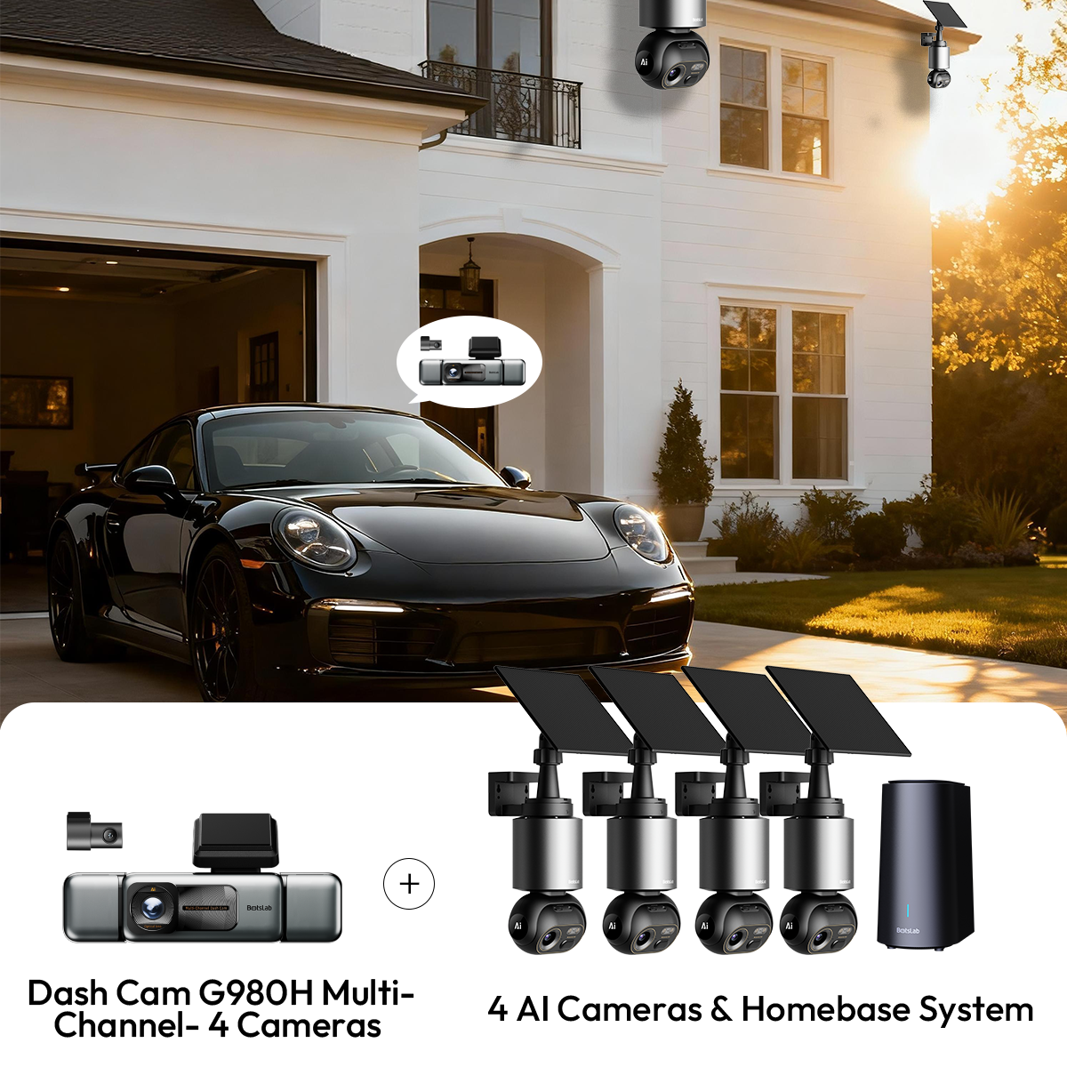 Home & Drive Security Bundle: W510 4-Cam Outdoor Camera + G980H 4-Channel Dash Cam